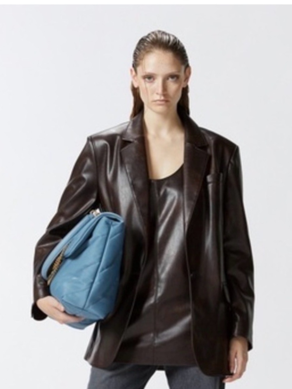 Pinko Vegan Learher Classic Blazer Coffee Bean Brown EU 42  Large Fall Jacket